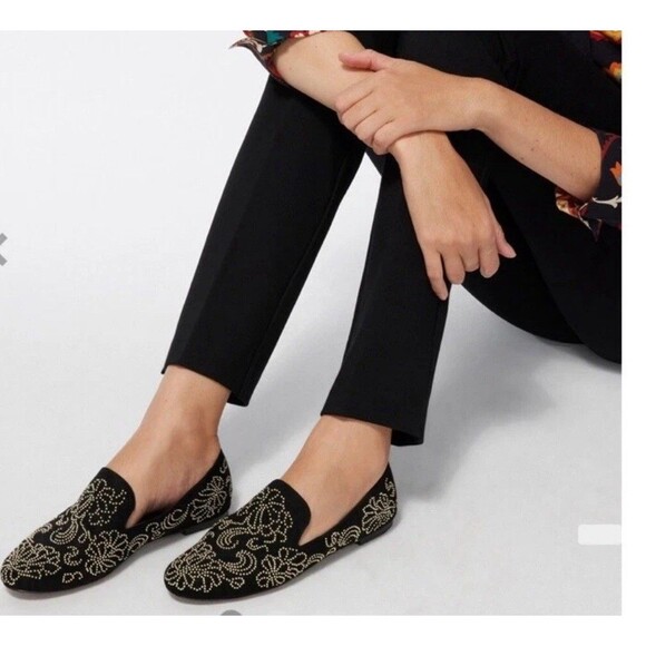 New Chico's Embellished Loafers Black Gold Color Metal Studs Loafer Size 9 - Picture 5 of 12
